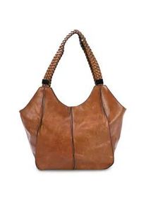 Schultertasche Harpa "ZOELLA", Damen, Gr. B/H/T: 28cm x 34cm x 56cm, cognac, Polyurethan (PU), unifarben, Taschen Schultertasche, geflochtene Henkel