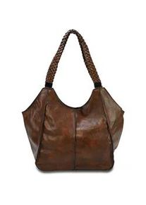 Schultertasche Harpa "ZOELLA", Damen, Gr. B/H/T: 28cm x 34cm x 56cm, dunkelbraun, Polyurethan (PU), unifarben, Taschen Schultertasche, geflochtene Henkel
