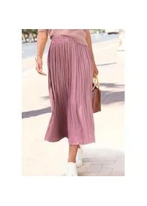 Maxirock Lascana, Damen, Gr. 42, mauve, Web, Obermaterial: 100% Polyester, unifarben, figurumspielend kn&ouml;chellang, R&ouml;cke Maxirock, mit Plisseefalten, edel gl&auml;nzende Ware
