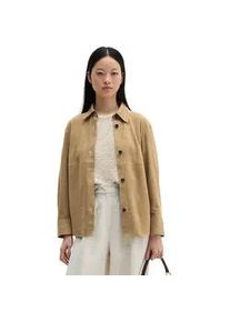 Marc O'Polo Langarmbluse MARC O'POLO "aus weichem Ziegen-Veloursleder", Damen, Gr. 34, earthy taupe, Obermaterial: 100% Leder (Ziege); Futter: 100% Baumwolle, unifarben, regular fit normal, Blusen