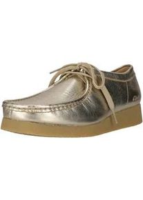 Schn&uuml;rschuh Clarks "Wallabee EVO", Damen, Gr. 39, goldfarben, Leder, Schuhe Schn&uuml;rschuh, mit Krepp-Effekt an der Sohle