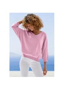 Fledermauspullover Vivance, Damen, Gr. 44/46, ros&eacute;, Strick, Obermaterial: 60% Baumwolle, 40% Polyamid, unifarben, figurumspielend h&uuml;ftlang, V-Ausschnitt, Pullover