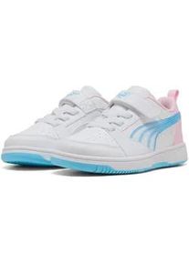 Sneaker Puma "REBOUND V6 LO JELLY HEAVEN AC+ PS", Damen, Gr. 33, Puma wei&szlig;, vibrant blau, pink shimmer, Synthetik, unifarben, Schuhe Sneaker, mit Klettverschluss, mit leicht profilierter Gummilaufsohle