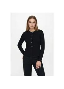 Strickjacke Only "ONLMELLI LIFE LS ONECK BUT CARDI RP KNT", Damen, Gr. XL, schwarz detail:new silber buttons, Strick, Obermaterial: 70% Viskose, 30% Nylon, unifarben, regular fit normal, Rundhals, Strickjacken Strickjacke
