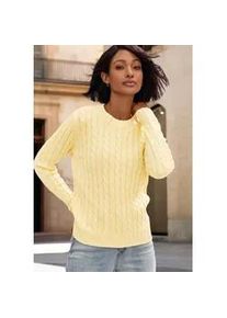 Rundhalspullover Lascana, Damen, Gr. 32/34, hellgelb, Strick, Obermaterial: 50% Baumwolle, 50% Polyacryl, unifarben, figurumspielend h&uuml;ftlang, Rundhals, Rippstrickb&uuml;ndchen, Pullover Rundhalspullover