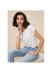 T-Shirt Tamaris, Damen, Gr. 40, wei&szlig; gemustert, Single Jersey, Obermaterial: 95% Viskose, 5% Elasthan, gemustert, l&auml;ssig geschnitten h&uuml;ftlang, Rundhals, angeschnitten Aufschlag, Shirts T-Shirt, mit femininen Allover-Print und l&auml;ssiger Passform