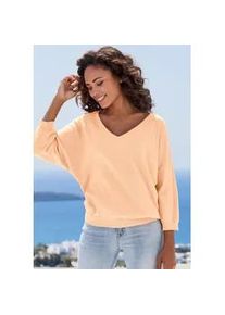 Fledermauspullover Vivance, Damen, Gr. 32/34, apricot, Strick, Obermaterial: 60% Baumwolle, 40% Polyamid, unifarben, figurumspielend h&uuml;ftlang, V-Ausschnitt, Pullover