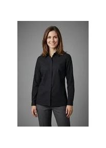 Langarmbluse bonprix "Long-Stretch-Bluse", Damen, Gr. 44, schwarz, Obermaterial: 72% Baumwolle, 26% Polyamid, 2% Elasthan, festlich, loose fit, Blusen, lockere Passform, mit Stehkragen, mit verdeckter Knopfleiste