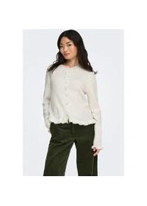 Jacqueline de Yong Strickjacke JDY "JDYLETTY L/S ON FRILL CARDIGAN KNT NOOS", Damen, Gr. L, cloud dancer detail:melange, Strick, Obermaterial: 64% Polyacryl, 36% Polyester, meliert, regular fit normal, Rundhals, Strickjacken Strickjacke