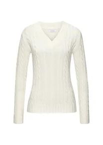 V-Ausschnitt-Pullover Lascana, Damen, Gr. 32/34, creme, Strick, Obermaterial: 50% Baumwolle, 50% Polyacryl, Zopfmuster, figurumspielend h&uuml;ftlang, V-Ausschnitt, Rippb&uuml;ndchen, Pullover, mit Zopfstrickmuster