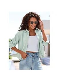 Hemdbluse Buffalo, Damen, Gr. 38, salbeigr&uuml;n, Cord, Obermaterial: 100% Polyester, unifarben, figurumspielend h&uuml;ftlang, Rundhals, &Auml;rmel mit &Auml;rmelschlitz 2-Knopf-Manschette, Blusen Hemdbluse