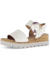 Keilsandalette Gabor "Genua", Damen, Gr. 38, creme, Glattleder, Schuhe, Plateau, Sommerschuh mit dekorativer Zierschnalle, G-Weite