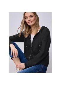 Sweatjacke Street One, Damen, Gr. 40, schwarz, Sweatware, 86% Baumwolle, 12% Polyester, 2% Elasthan, unifarben, normal normal, ohne Ausschnitt, elastischer Bund, Sweatjacken Sweatjacke, mit Kapuze