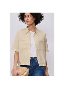 Hemdbluse Street One, Damen, Gr. 46, smoke beige, Stoff, 88% Viskose, 12% Polyamid, unifarben, normal normal, V-Ausschnitt, B&uuml;ndchen, Blusen Hemdbluse, mit Materialmix