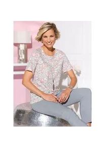 Kurzarmshirt Classic Basics "Kurzarm-Shirt", Damen, Gr. 38, rosa (ecru, hortensie, bedruckt), 100% Baumwolle, bedruckt, gebl&uuml;mt, gemustert, mehrfarbig, Rundhals, Shirts