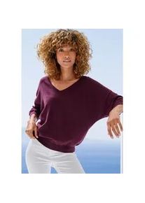 Fledermauspullover Vivance, Damen, Gr. 44/46, bordeaux, Strick, Obermaterial: 60% Baumwolle, 40% Polyamid, unifarben, figurumspielend h&uuml;ftlang, V-Ausschnitt, Pullover