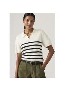 Levi's Kurzarmpullover LEVI'S "SUPER SOFT POLO SWEATER", Damen, Gr. S (36), isabella stripes tofu, anthrazit night, Strick, Obermaterial: 53% Baumwolle, 32% Polyester, 13% Polyamid, 2% Elasthan, normal h&uuml;ftlang, V-Ausschnitt, B&uuml;ndchen, Pullover