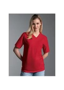 T-Shirt TRIGEMA "TRIGEMA V-Shirt DELUXE", Damen, Gr. 3XL, braun (kirsch), Single Jersey, 50% Baumwolle, 50% Polyester, Basic, lang, V-Ausschnitt, Shirts T-Shirt