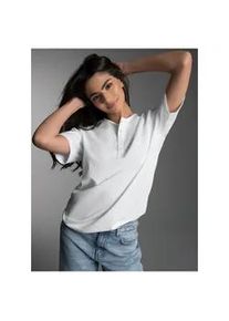 T-Shirt TRIGEMA "TRIGEMA T-Shirt mit Knopfleiste DELUXE Baumwolle", Damen, Gr. XL, wei&szlig;, Single Jersey, 100% Baumwolle, normal, ohne Ausschnitt, Shirts T-Shirt