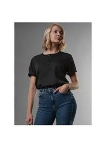 T-Shirt TRIGEMA "TRIGEMA T-Shirt mit Knopfleiste DELUXE Baumwolle", Damen, Gr. XL, schwarz, Single Jersey, 100% Baumwolle, normal, ohne Ausschnitt, Shirts T-Shirt