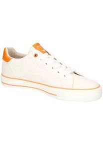 Sneaker Mustang SHOES, Damen, Gr. 40, beige (beige, orange), Lederimitat, gebl&uuml;mt, Schuhe Sneaker, Freizeitschuh, Halbschuh, Schn&uuml;rschuh mit modischem Design