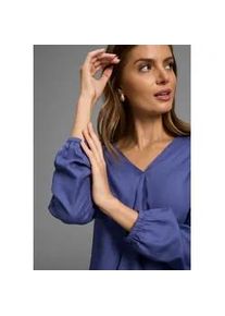 Schlupfbluse DELMAO, Damen, Gr. 44, blau, Web, Obermaterial: 100% Viskose, unifarben, figurumspielend, V-Ausschnitt, eingesetzt elastischer Bund mit Gummizug, Blusen Schlupfbluse, in femininer Form mit matter, nicht gl&auml;nzender Optik