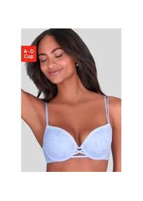 Push-up-BH Vivance "Thea", Damen, Gr. 70, Cup C, hellblau, Netz, Obermaterial: 56% Polyester, 38% Polyamid, 6% Elasthan, BHs Push-up-BH, mit Blumen aus feiner Stickereispitze, sexy Dessous