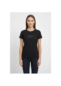 T-Shirt BOSS ORANGE "Esogo_MA_crystal Premium Damenmode", Damen, Gr. XXL (44), schwarz 001, Single Jersey, Obermaterial: 100% Baumwolle, unifarben, figurbetont, Rundhals, eingesetzt eingefasste Kante, Shirts T-Shirt, mit glitzer Logoschriftzug