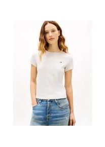 Tommy Hilfiger Kurzarmshirt TOMMY JEANS "TJW SLIM C-NECK TEE", Damen, Gr. M (38), ice grau heather, Single Jersey, Obermaterial: 100% Baumwolle, meliert, slim fit h&uuml;ftlang, Rundhals, abgesteppt, Shirts, mit Logo-Stickerei