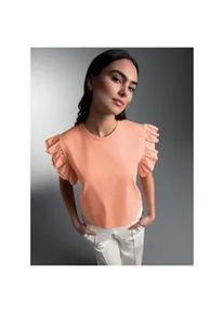 T-Shirt TRIGEMA "TRIGEMA Volant Shirt", Damen, Gr. XS, puder, Single Jersey, 100% Baumwolle, Basic, Rundhals, Shirts T-Shirt