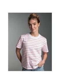 T-Shirt TRIGEMA "TRIGEMA Cropped T Shirt mit "Sail" Ringelmuster", Damen, Gr. S, lilie, Single Jersey, 100% Baumwolle, Basic, Rundhals, Shirts T-Shirt