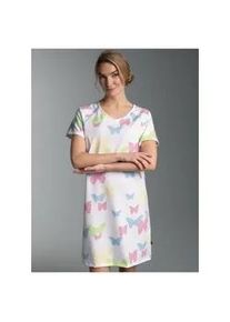 Nachthemd TRIGEMA "TRIGEMA Nachthemd mit Allover-Druck "Schmetterlinge", Damen, Gr. L, US-Gr&ouml;&szlig;en, wei&szlig;, Single Jersey, 100% Baumwolle, Kleider Nachthemd