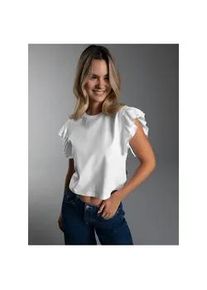 T-Shirt TRIGEMA "TRIGEMA Volant Shirt", Damen, Gr. XS, wei&szlig;, Single Jersey, 100% Baumwolle, Basic, Rundhals, Shirts T-Shirt