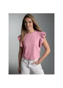 T-Shirt TRIGEMA "TRIGEMA Volant Shirt", Damen, Gr. M, lilie, Single Jersey, 100% Baumwolle, Basic, Rundhals, Shirts T-Shirt