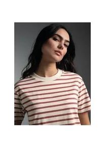 T-Shirt TRIGEMA "TRIGEMA Cropped T Shirt mit "Sail" Ringelmuster", Damen, Gr. M, mahagoni, Single Jersey, 100% Baumwolle, Basic, Rundhals, Shirts T-Shirt