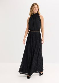bonprix Maxikleid mit Spitzen-Rock, schwarz, Gr.46, Modern und feminin: Bezauberndes Abendkleid mit Stehkragen und Rock aus romantischer Spitze