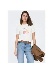 Kurzarmshirt Only "ONLKITA S/S TEE JRS NOOS", Damen, Gr. XL, cloud dancer print:smiley smiling, Jersey, Obermaterial: 100% Baumwolle, bedruckt, regular fit normal, Rundhals, Shirts, Baumwolle, regular fit, Rundhals