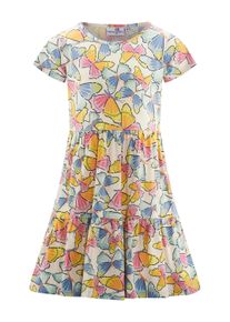 Sommerkleid happy girls, M&auml;dchen, Gr. 134, N-Gr, beige, Jersey, Obermaterial: 95% Baumwolle, 5% Elasthan, bedruckt, Basic kniebedeckend, Rundhals, Kleider Sommerkleid