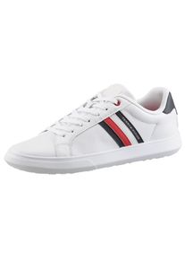 Sneaker Tommy Hilfiger "ESSENTIAL LEATHER CUPSOLE", Herren, Gr. 40, bunt (wei&szlig;, dunkelblau), Leder, Schuhe Sneaker, Freizeitschuh, Halbschuh, Schn&uuml;rschuh mit typischen Streifen