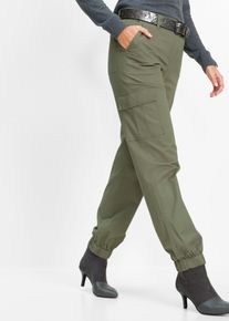 Cargohose bonprix, Damen, Gr. 46, N-Gr, oliv, Web, Obermaterial: 97% Baumwolle, 3% Elasthan, loose fit, Hosen Cargohose, aus Baumwolle mit Elasthan, lockere Passform, mit Bequembund