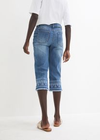 Caprijeans bonprix, Damen, Gr. 46, N-Gr, blau bleached, Denim/Jeans, Obermaterial: 82% Baumwolle, 17% Polyester, 1% Elasthan, slim fit, Jeans Caprijeans, Slim Fit Passform, Capri-L&auml;nge, mit Stickerei, Topseller