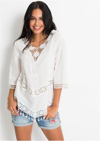 bonprix Tunikabluse aus reiner Baumwolle, wei&szlig;, Gr.44, Modische Tunikabluse mit Spitze, aus 100% Baumwolle