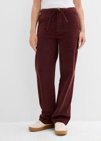 bonprix Cordhose aus Baumwoll-Mix, braun, Gr.52, Cordhose mit hoch geschnittenem, elastischem Bund und Bindedetail. Weite Passform., aus Cord