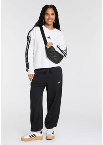 Sporthose adidas Sportswear "ESSENTIALS LINEAR FRENCH TERRY CUFFED", Damen, Gr. XL, N-Gr, schwarz-wei&szlig; (schwarz, wei&szlig;, normal, gr.), Obermaterial: 55% Baumwolle, 36% Polyester, 9% Viskose, Hosen Sporthose, Locker geschnitten, hoher Bund, aus weichem French Terry