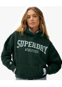 Superdry Damen Baumwolle Grafischer Druck Athletic Essentials Kapuzenpullover in Lockerer Passform, Gr&uuml;n - Gr&ouml;&szlig;e: 38 210262250180627E017