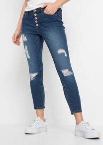 bonprix Skinny-Jeans Mid Waist Destroyed, blau, Gr.38, Trendy Skinny-Jeans mit sichtbarer Knopfleiste, 76% Baumwolle