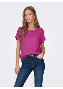 T-Shirt Only "ONLMOSTER &ndash; Kurzarmshirt mit Aufschlag und klassischem Look", Damen, Gr. XS, lila (lila orchid), Jersey, Obermaterial: 75% Viskose, 20% Polyester, 5% Elasthan, unifarben, regular fit normal, Rundhals, mit Aufschlag, Shirts T-Shirt, unifarben, casual, regular fit, Viskosemischung, Rundhals