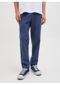 Jack & Jones Chinohose JACK & JONES "JPSTACE SUMMER CHINO PANT SN", Herren, Gr. 28, L&auml;nge 32, blau (night sky detail:solid), Web, Obermaterial: 74% Baumwolle, 26% Leinen, unifarben, slim fit kn&ouml;chellang, Hosen Chinohose, mit Rei&szlig;verschluss