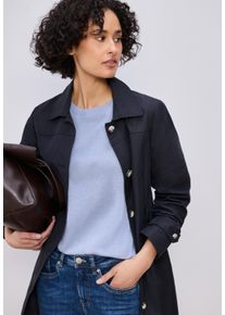 Kurzarmpullover Street One, Damen, Gr. 44, cashmere blau meliert, Strick, Obermaterial: 60% Viskose, 40% Baumwolle, unifarben, normal h&uuml;ftbedeckend, Rundhals, B&uuml;ndchen, Pullover Kurzarmpullover, in Strick-Optik und mit Rundhals, Topseller