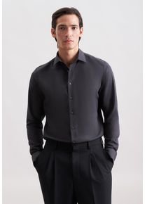 Flanellhemd Seidensticker "Schwarze Rose", Herren, Gr. S (38), normale &Auml;rmell&auml;ngen, dunkelgrau, 100% Baumwolle, unifarben, slim fit, 2-Knopf-Manschette, Hemden Flanellhemd, Slim 1/1 Kentkragen Uni